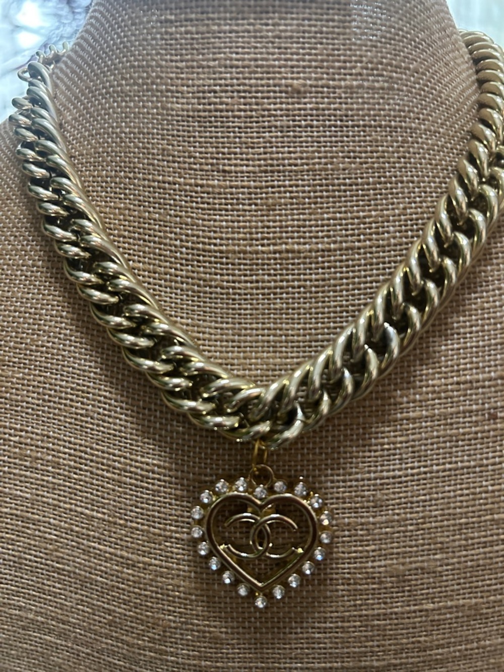 GOLD-TONED  Heart Pendant Necklace with Crystal Accents - Picture 5 of 11